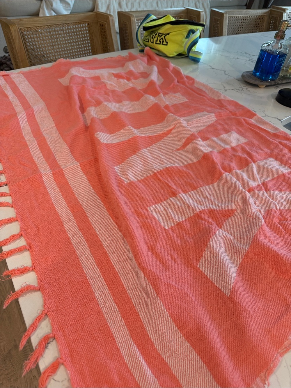 VS PINK Turkish-Style Beach Towel - Coral & White